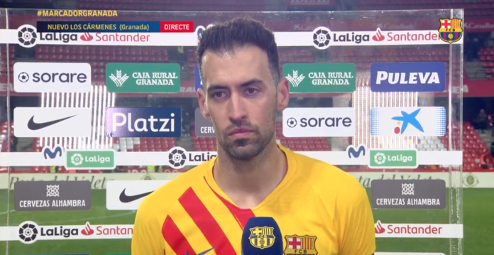 Sergio Busquets nach dem 1:1 des FC Barcelona beim FC Granada. Sergio Busquets nach dem 1:1 des FC Barcelona beim FC Granada.