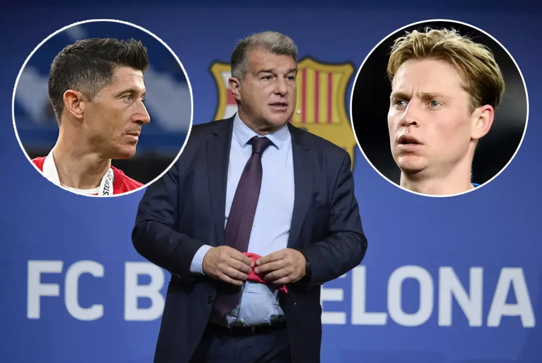 Laporta-Frenkie-de-Jong-Robert-Lewandowski-FC-Barcelona