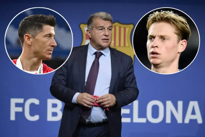 Laporta-Frenkie-de-Jong-Robert-Lewandowski-FC-Barcelona Laporta-Frenkie-de-Jong-Robert-Lewandowski-FC-Barcelona